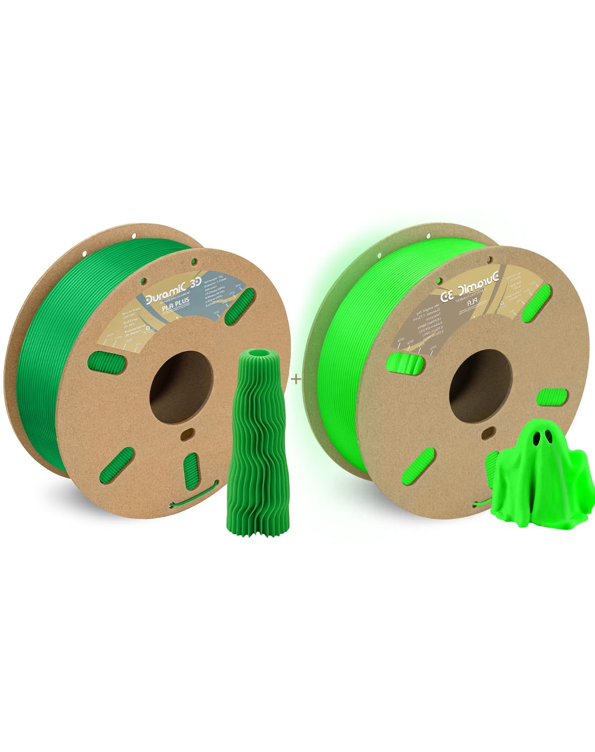 DURAMIC 3DPLA+ Filament 1.75mm 1Kg Green, PLA Plus 3D Printer Filament 1Kg Spool，PLA Glow in The Dark Filament 1.75mm Glow Green