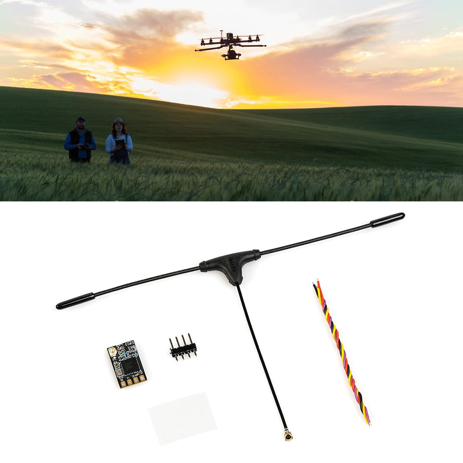 Ldbuejiaja Foxeer ELRS 915RX Receiver Set with T-Antenna & 4pin Header Stable Connection for FPVs Long-distanced Drones for Mobula7 Mobula6