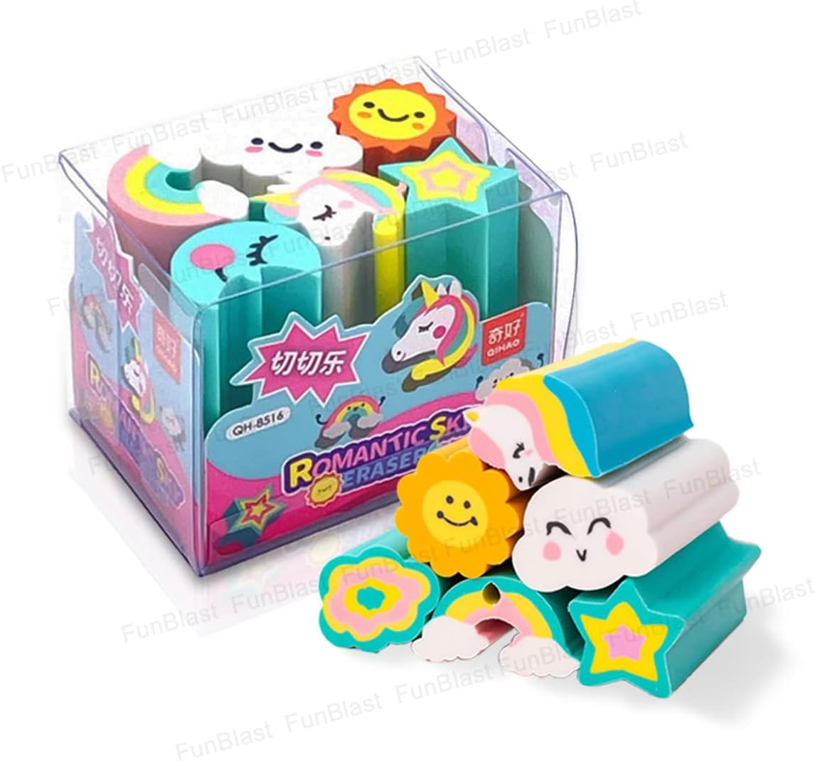 FunBlast Rainbow And Unicorn Erasers For Kids - Colorful Pencil Erasers