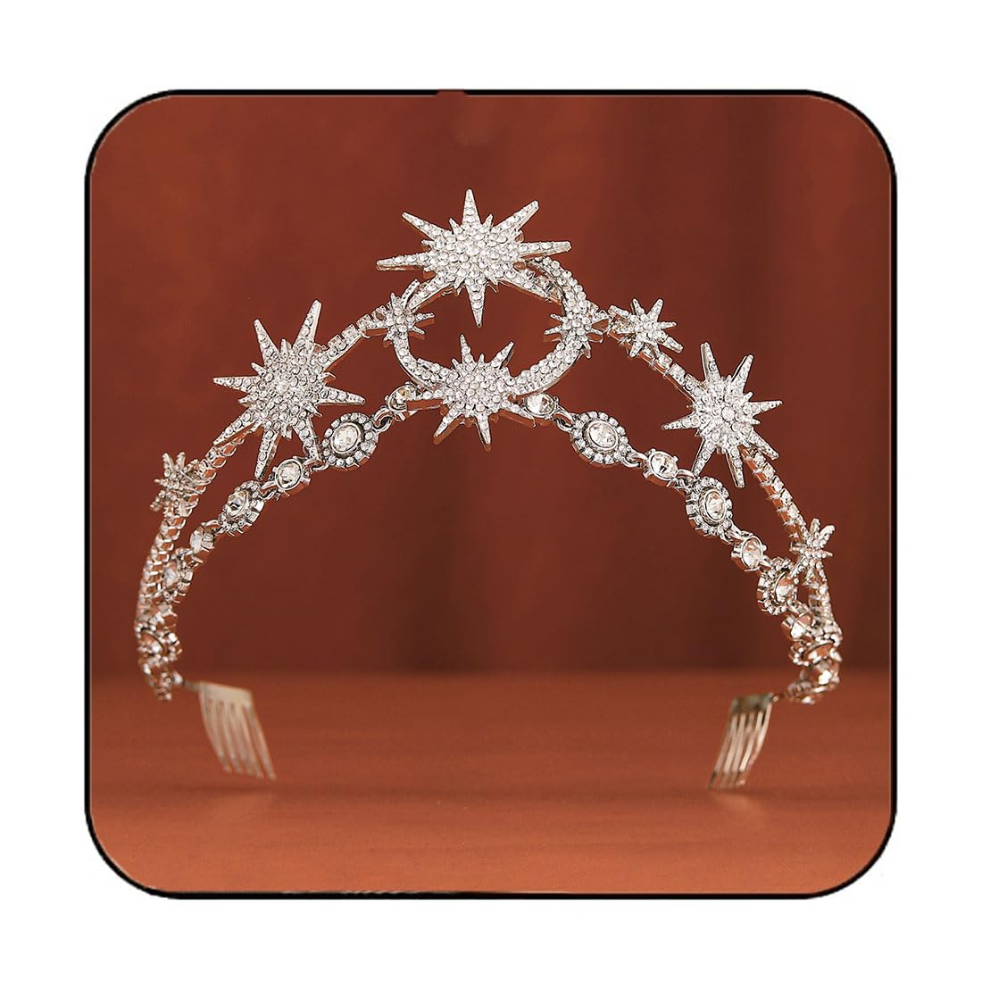 GORTIN Star Moon Crown Silver Bride Wedding Headband Rhinestone Tiara Goddess Headpiece Bridal Hair Accessories for Women