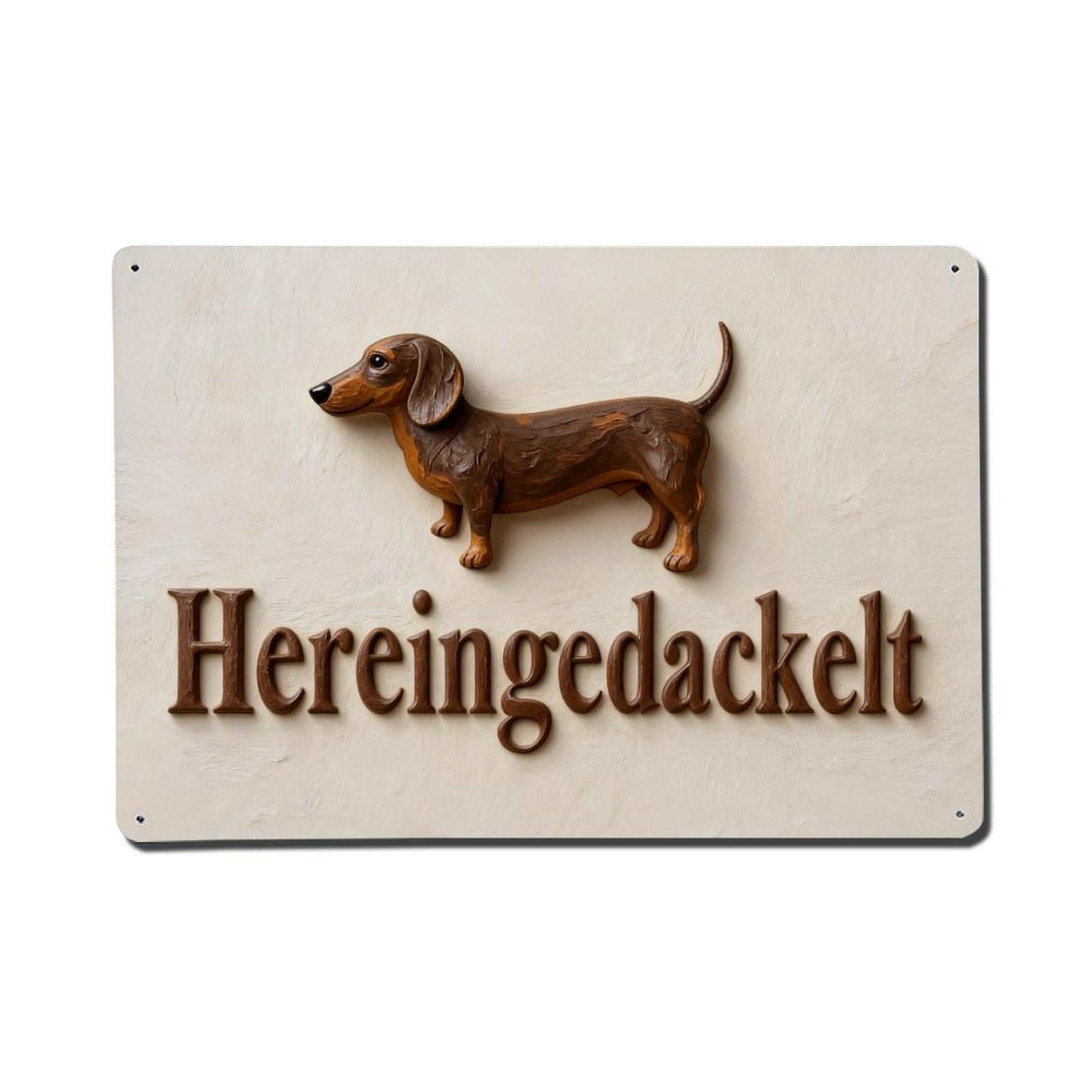 Dachshund Dog Standing Brown Text Metal Tin Sign Plaque