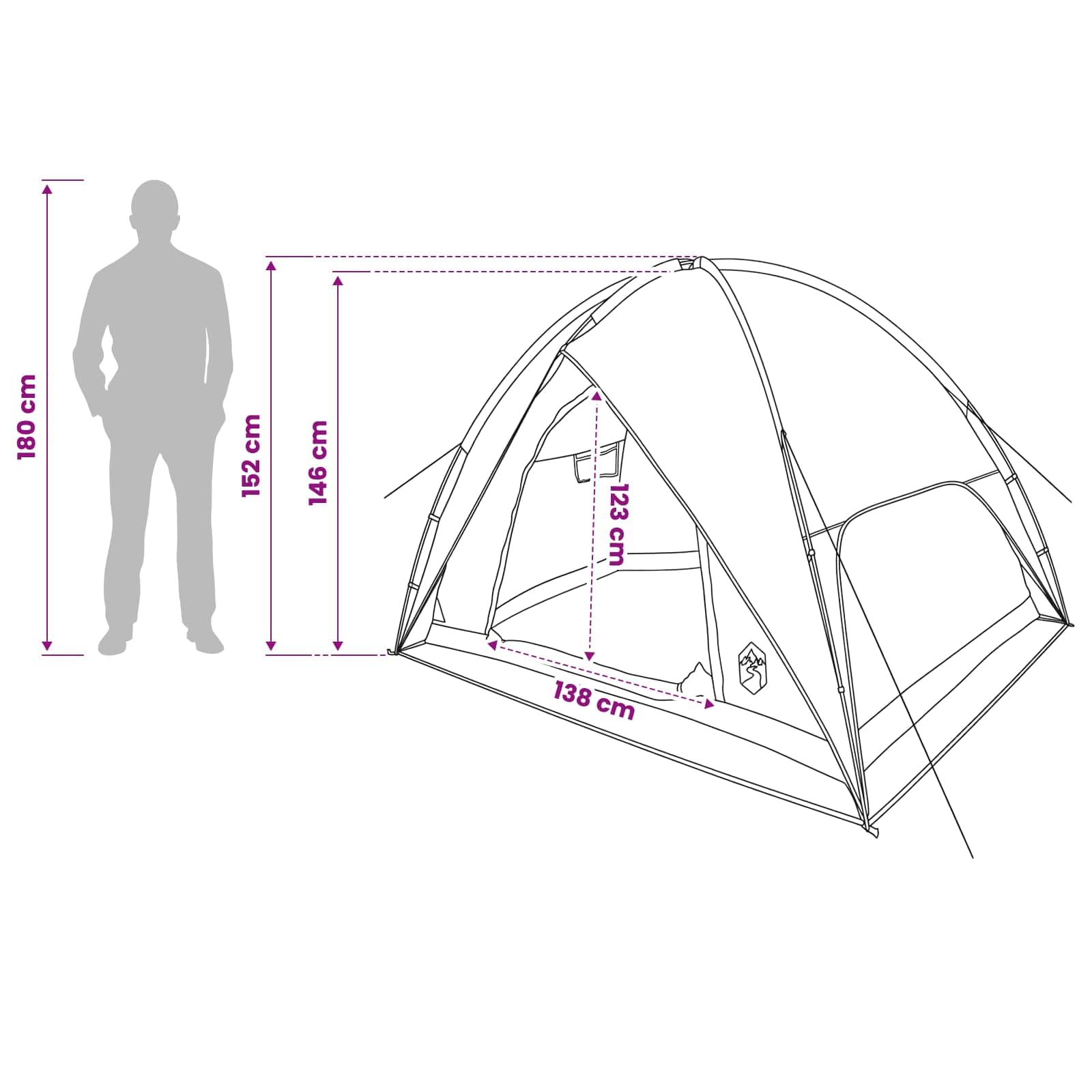 Tienda de campaña cúpula con cubierta impermeable azul 245 x 245 x 149 cm, poliéster 185T con revestimiento de poliuretano, con fibra de vidrio y barras de acero, para camping familia hasta 4