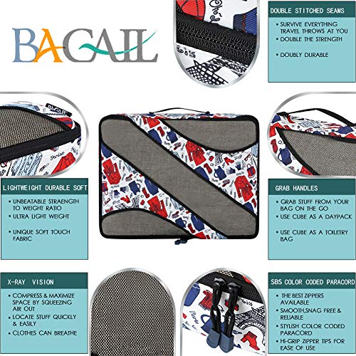 Bagail 6 Set Packing Cubes,3 Various Sizes Travel Luggage Packing Organizers(Paris Mode) #TOP2