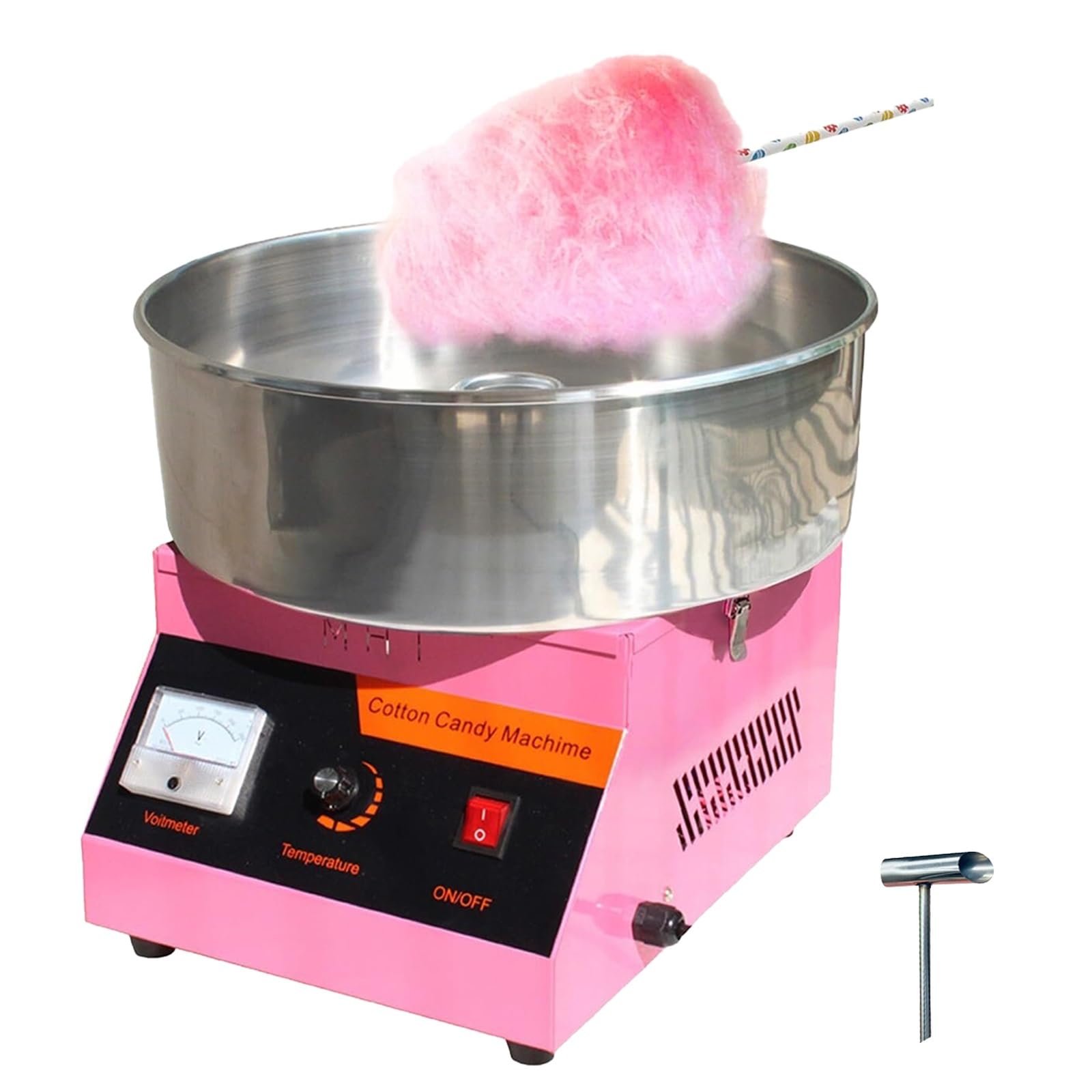 Máquina Comercial para Hacer algodón de azúcar, 1000 W, eléctrica, con Cuchara de Acero Inoxidable, Temperatura Ajustable de 50-300 °C y Pantalla de Voltaje, Ideal para cumpleaños