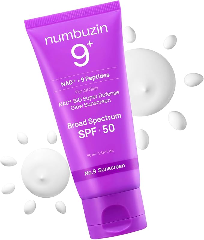 numbuzin No.9 NAD Sunscreen SPF 50 Anti-Aging Korean Sunscreen 1.69 fl oz | 9 Peptides & Collagen for firmer-looking skin, dewy finish, no white cast, suitable for all skin types