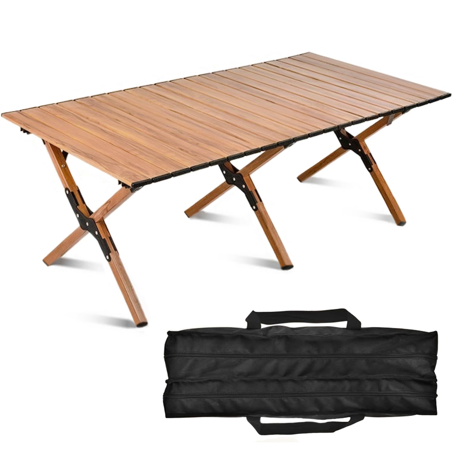VicBre ピクニック 折りたたみ テーブル ロールテーブル アウトドア 簡単組立 収納ケース付 コンパクト アルミニウム合金 キャンプ テーブル 軽量 ロールトップ (木の色, 120cm*60cm*40cm)