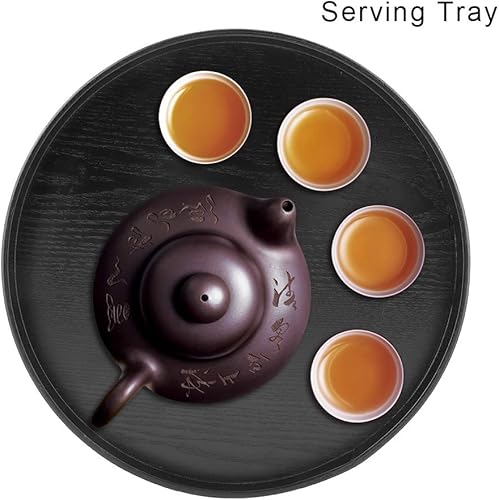 Miniatura 4 de Akozon Bandeja redonda grande de té de madera negra, 13.0 in, moderna, sólida, para el hogar, oficina, casa de té, cena, bar, desayuno, café,