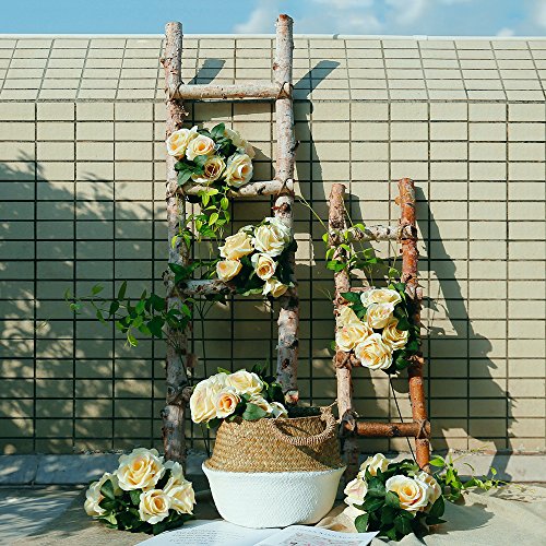Yiliyajia Artificial Rose Fake Vines Silk Spring Flowers Rose Garlands Hanging Rose Ivy Plants For Wedding Home Office Arch Arrangement Decoration 4Pcs(28.16 Ft)(Beige) #TOP6