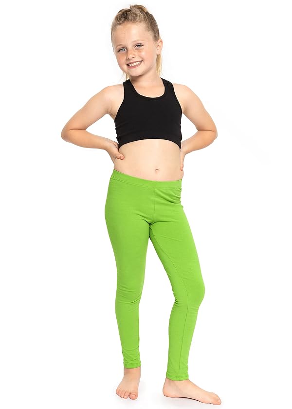 STRETCH IS COMFORT Girl's Cotton Leggings Lime Green Medium by STRETCH IS COMFORT - Used condition - Image 2
