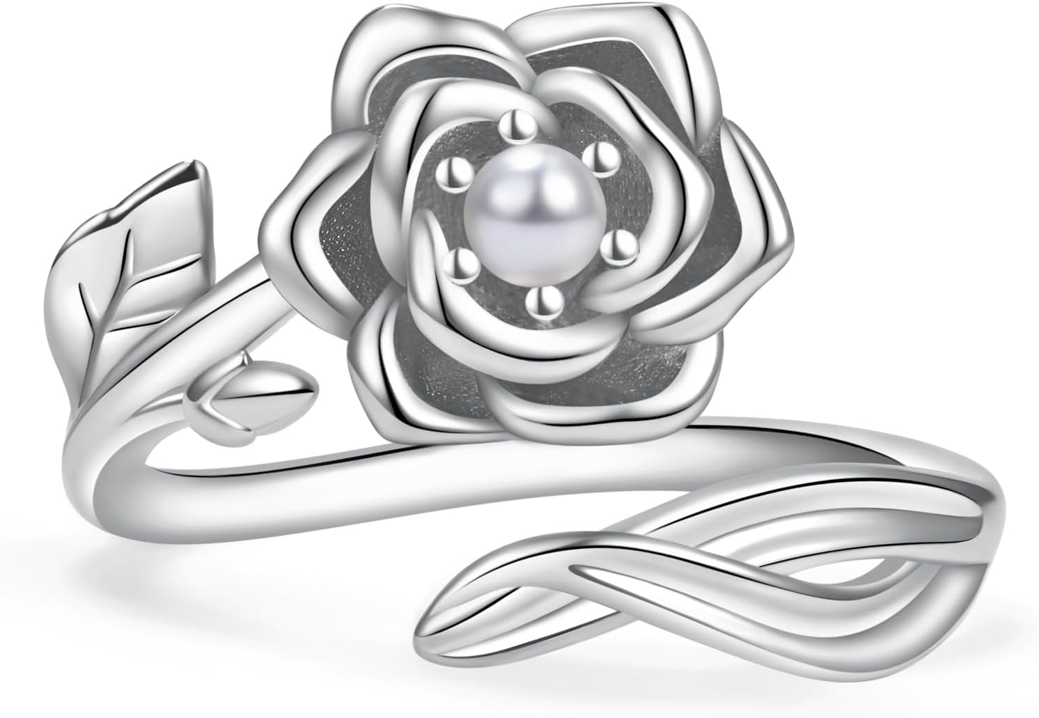 Birth Flower Adjustable Ring 925 Sterling Silver Birthstone Jewelry Gifts for Women Wife Teen