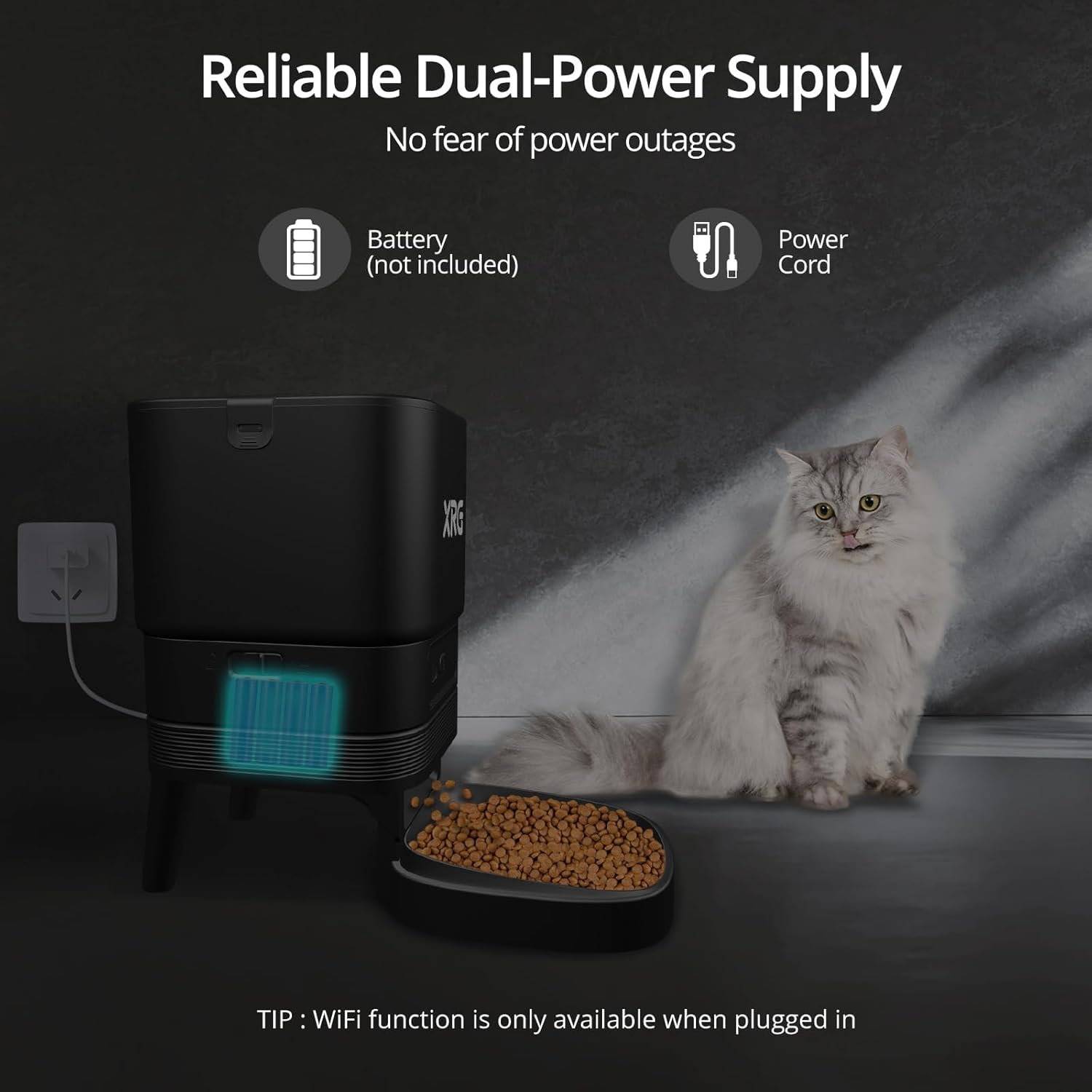 Automatic Cat Feeder 5G WiFi,Automatic Dog Feeder Double Anti-Blocking,WiFi Auto Timed Cat Dispenser 10 Meals A Day,Dog Food Dispenser Dual Power with 10s Voice Recorder,Easy to Install & Clean,Black
