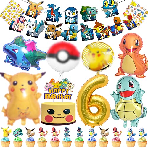 CTRIS Ballon 6 Ans Anniversaire, en Aluminium Ans, Autocollants de Tatouage pour Enfants, Bannière Joyeux Cake Topper, Ballons Hélium Anniversaire Enfants Orange-6 Cover