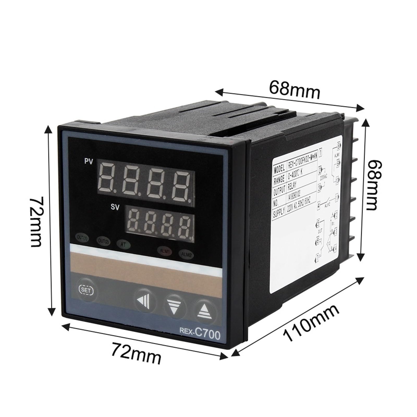 1 x 220 V Cyfrowy przemysłowy regulator temperatury PID RKC z przekaźnikiem REX-C100-C400-C700-C900 i wyjściem przekaźnikowym SSR dla termostatu (REX-C410MAN)