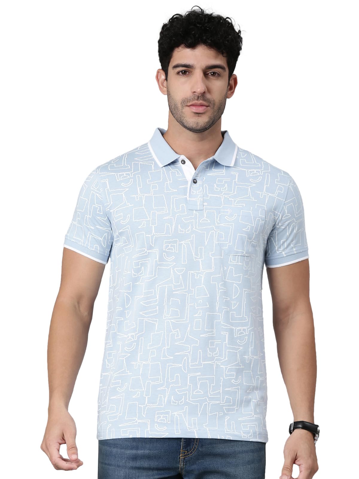 classic polo Men's Half Sleeve Polo Neck Slim Fit All-Over Print Cotton T-Shirt-picture-3