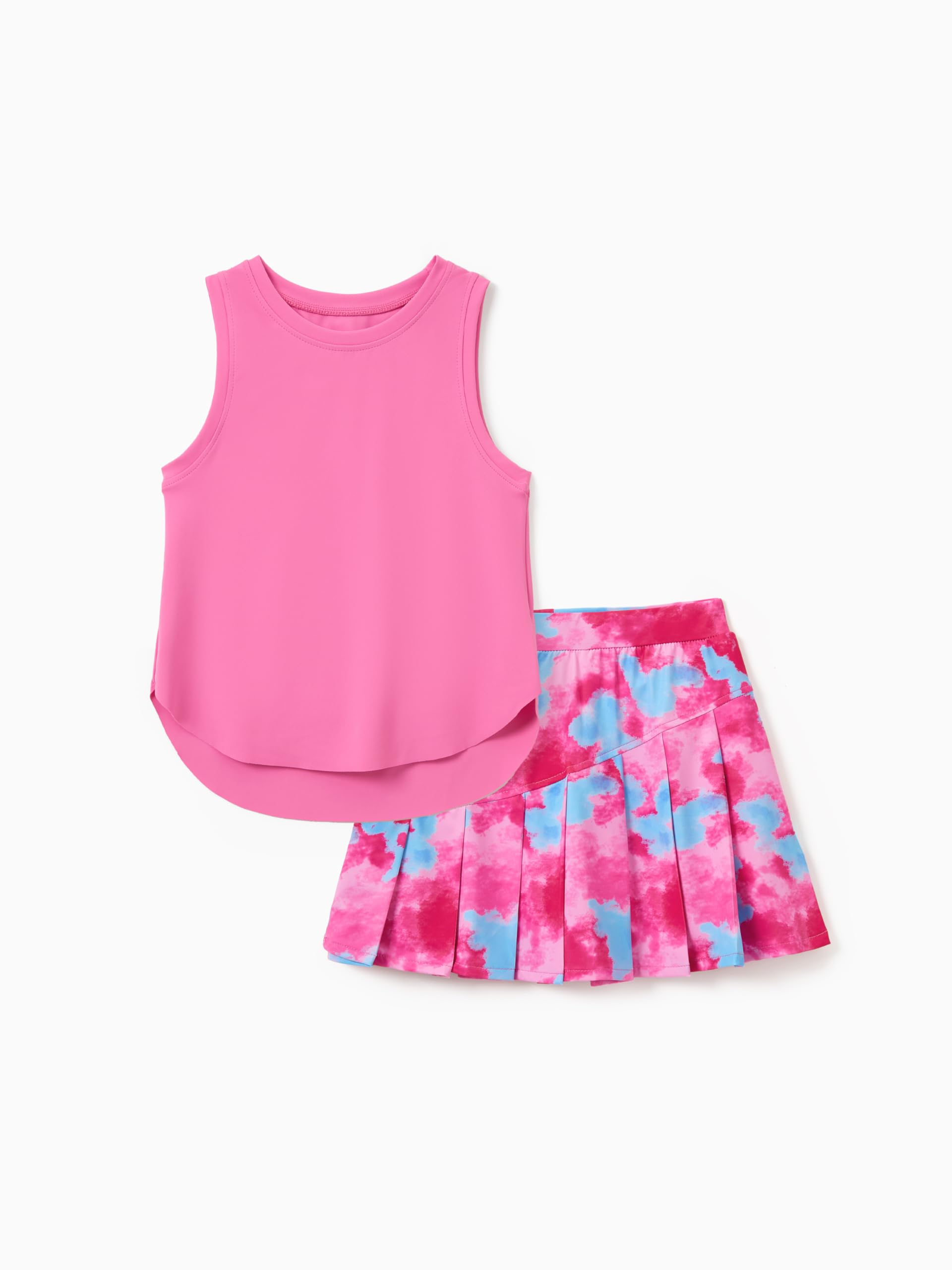 PATPAT Girls Tennis Skirt Sets Moisture Wicking Tank Tops and Pleated Skirts 2 Piece Outfits Activewear Sets 5-12 Years