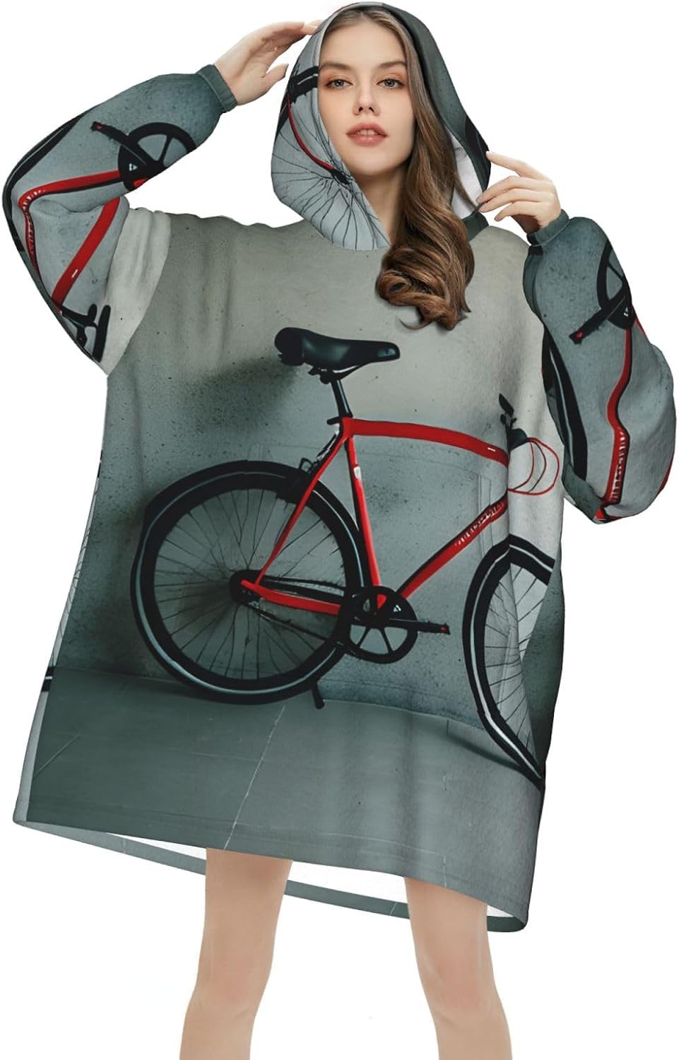 Retro Bicycle Patternprint Oversized Hoodie Blanket, Super Soft Warm Comfortable Hoodie, Wearable Blanket Adult