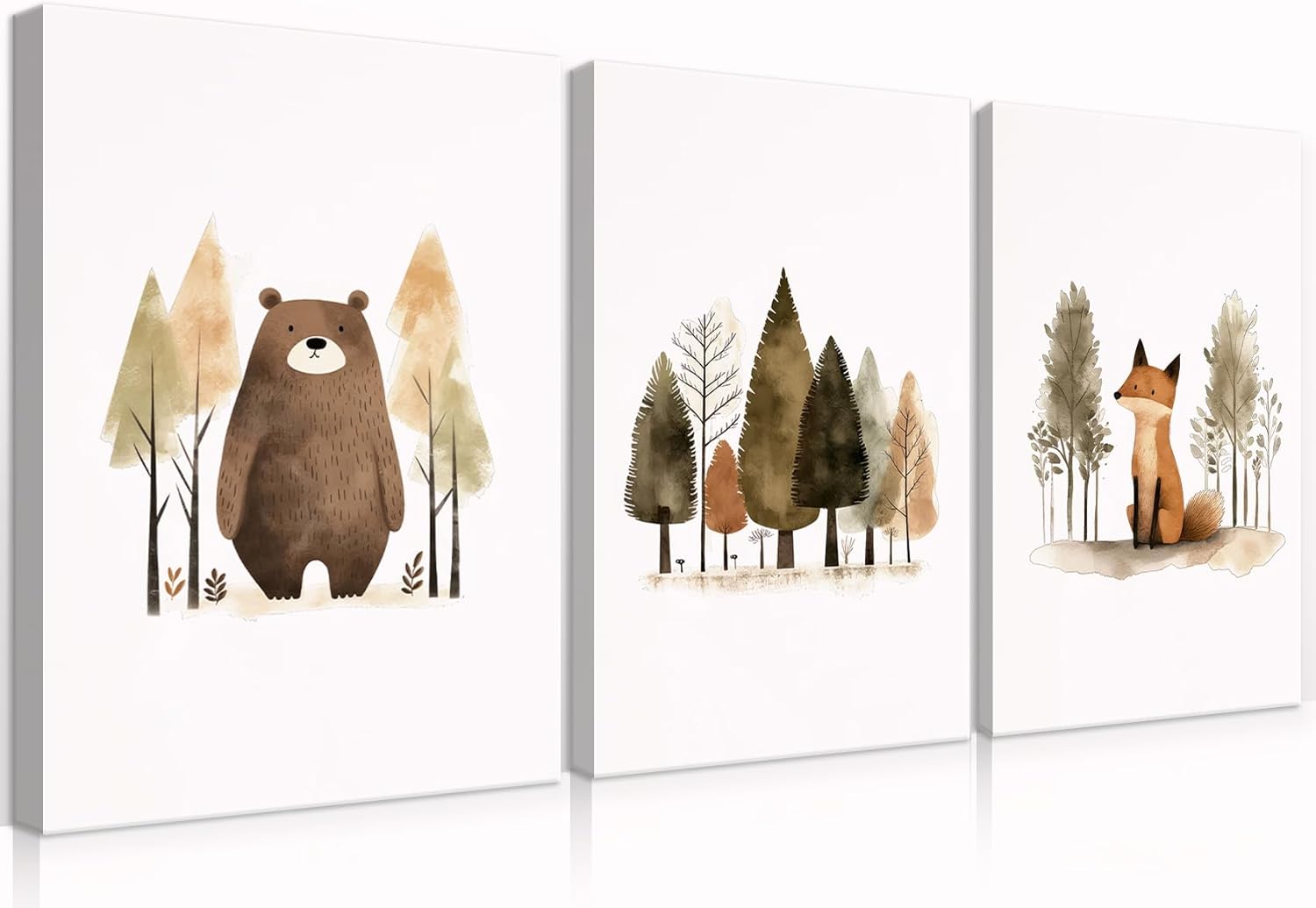 QMWIDKL Woodland Nursery Canvas Wall Art Jungle Wild Animals Pictures Wall Decor Cute Forest Bear Fox Paintings Prints Artwork For Girls Boys Kids Baby Room Woodsy Theme Watercolor(16x24 inch)