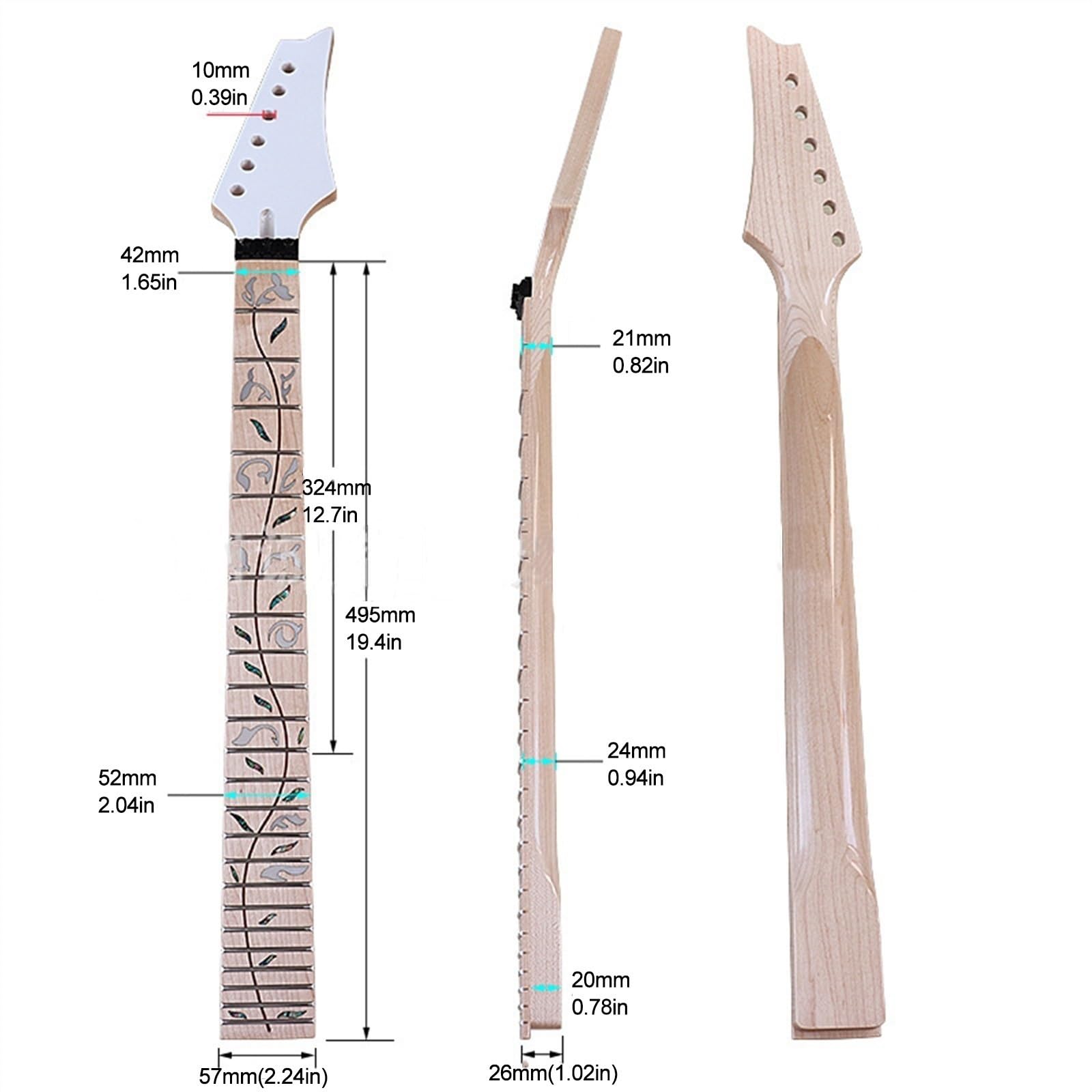 6 Strun 24 Progi Gitara Elektryczna Szyja Podwójny Rocker Rzeźbiony Gitara Szyja BłYszczący Klon Diy Profesjonalny Zamiennik Szyja Gitarowa