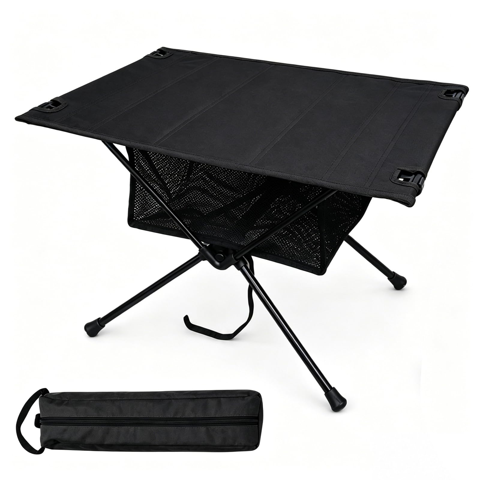 Table de camping pliable ultra légère avec sac de transport et plateau en filet, table d'extérieur réglable en hauteur en aluminium, table de pique-nique pour camping, pêche, randonnée (noir)