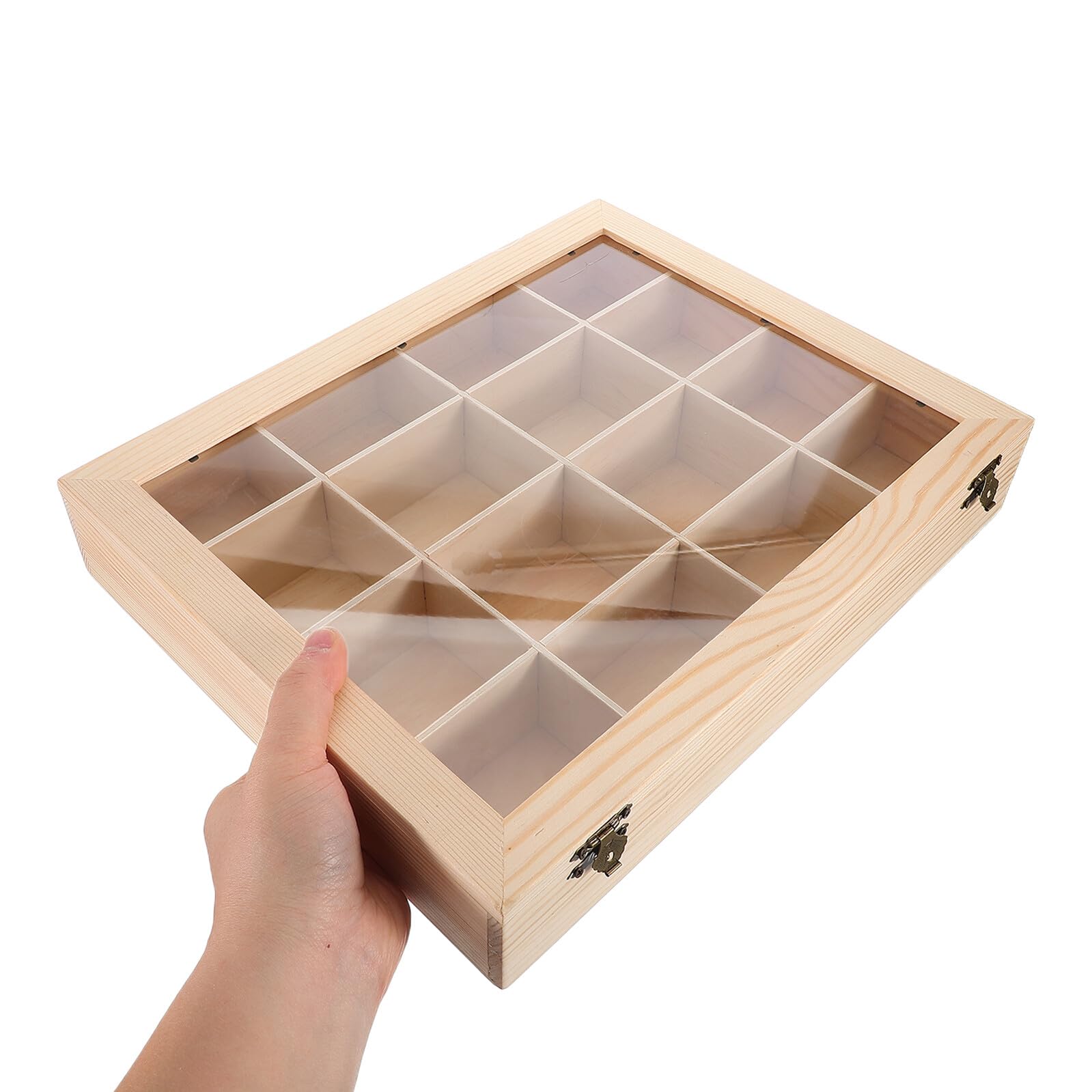 VALICLUD Contenitore per Pietre in Legno con Coperchio Trasparente Vetrina Scomparti per Campioni di Minerali e Cristalli Organizer per Collezionisti Principianti ed Esperti