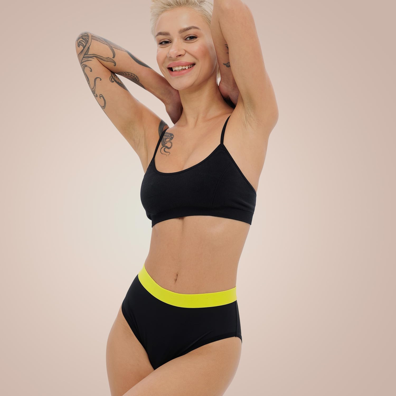 Weekiss High Waist Lemon Bragas menstruales, Bikini Menstrual, Calzones menstruales, Bbraguita Menstrual, Negro