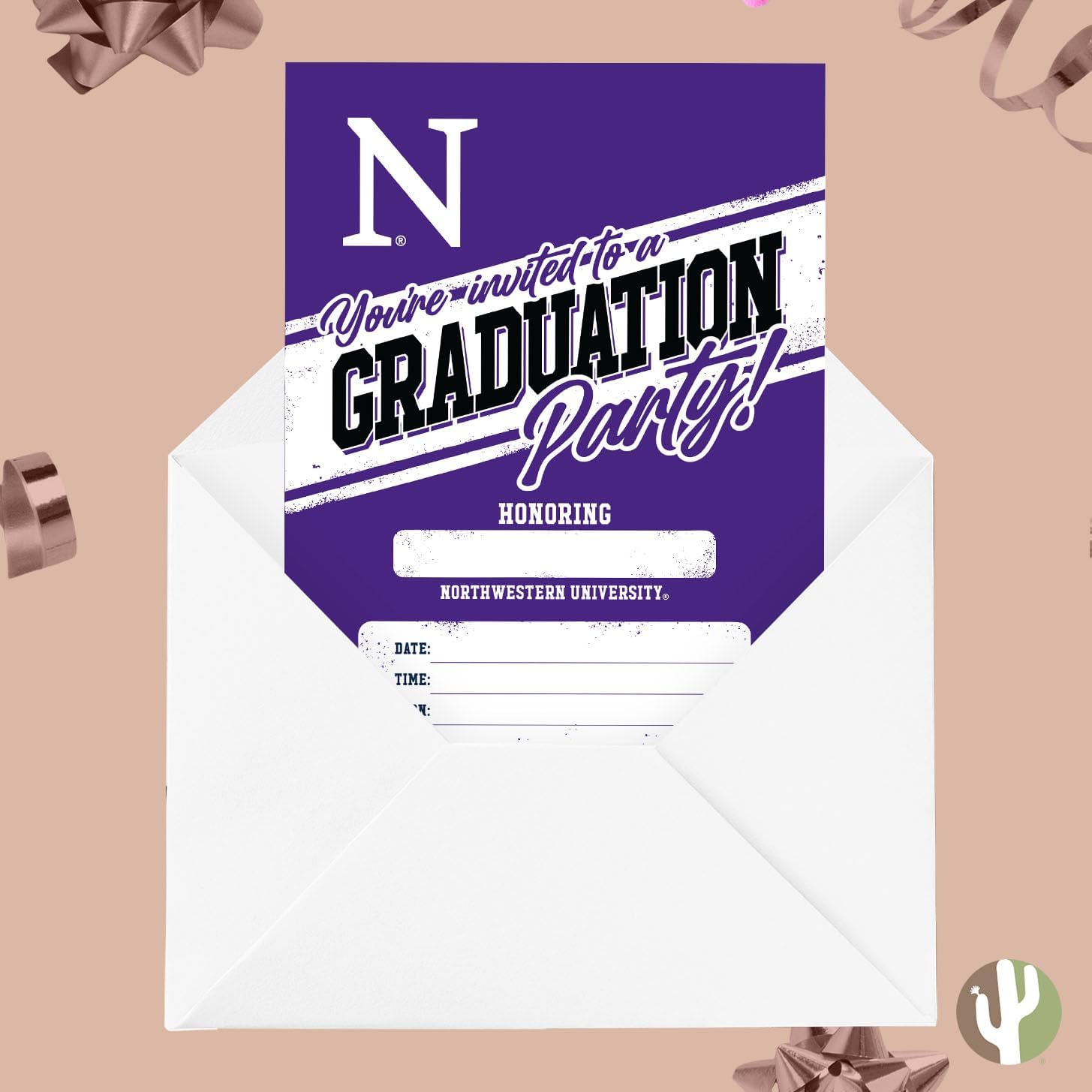 Desert Cactus Northwestern University Graduation Party Invitations NU Wildcats 5x7 Grad Invites Cards Celebration 10 Count With Envelopes