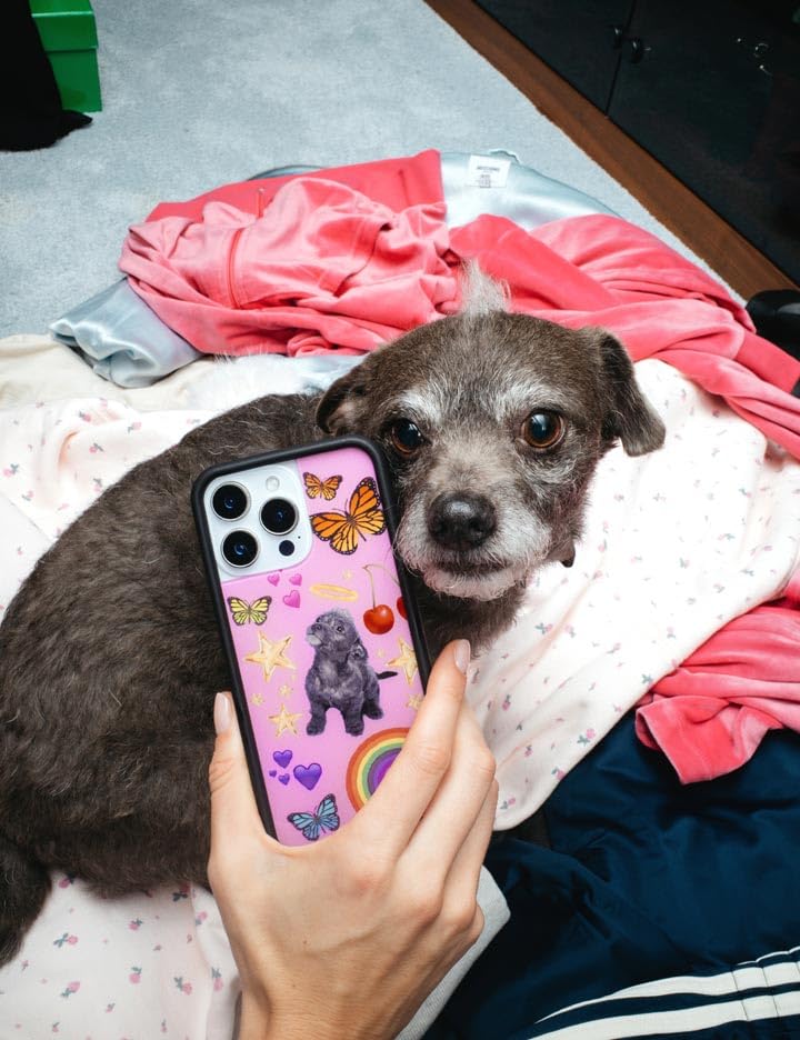 Image of Wildflower Cases - Compatible with iPhone 16 Pro Max | Protective Black Bumper, 6.5ft Drop Test Certified, Women Owned Small Business | Pink Hearts Stars Dog Butterfly Trendy Cute Martin | Puppy Love