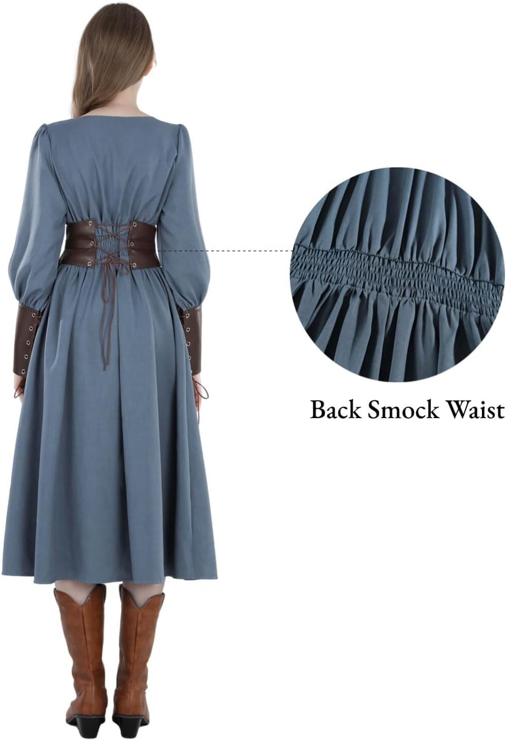 Nuoqi Womens Victorian Dress Costume Medieval Renaissance Dress with Waist Sash - Image 3