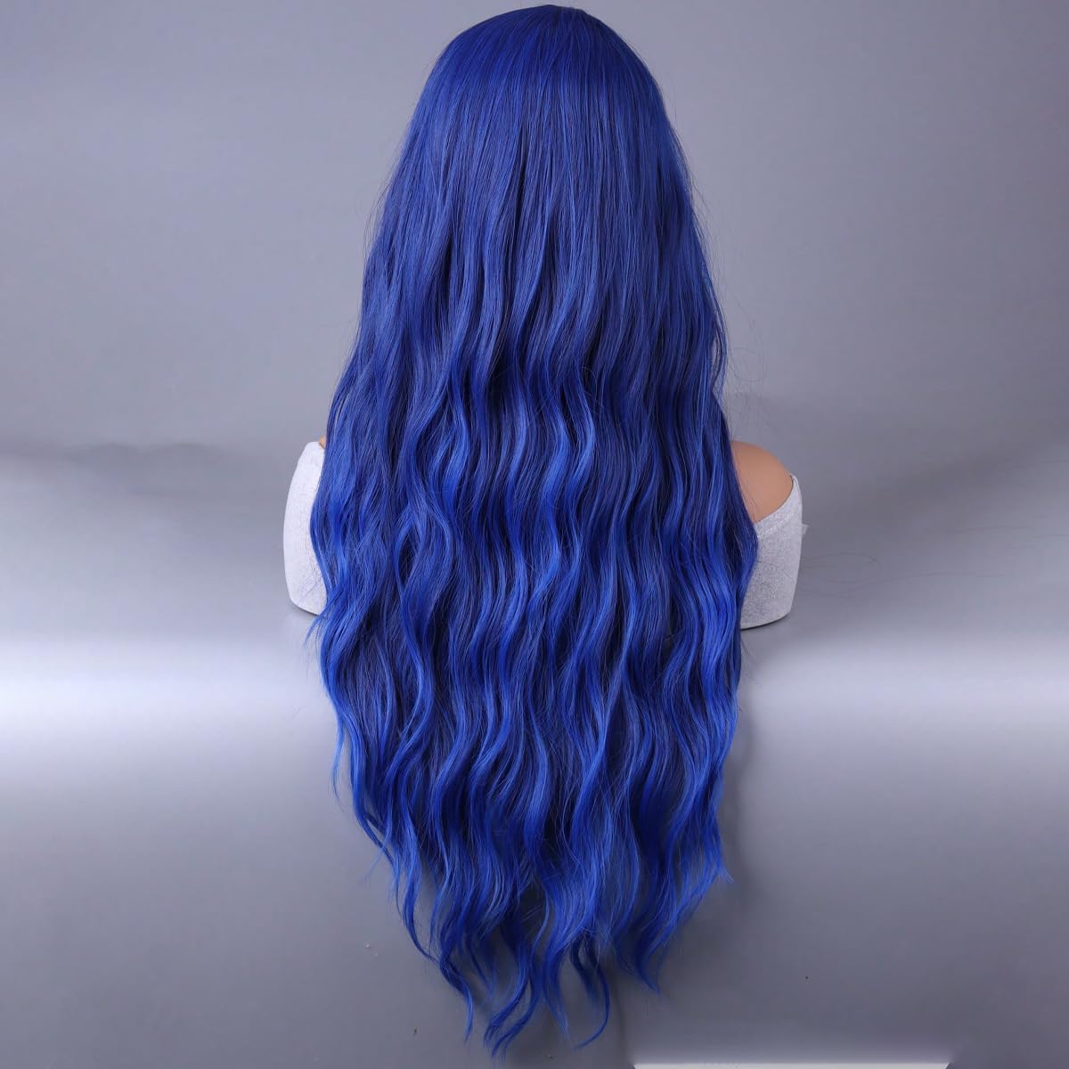 YEESHEDO Long Blue Hair Wigs Fringe for Women Girls Natural Curly Wavy Synthetic Colorful Wig for Festival Halloween Outfit Party Cosplay or Daily 28 Inches,dark blue - Image 4