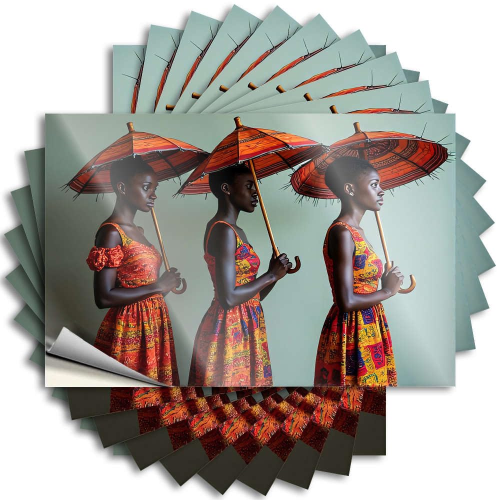 Fzfn Women's Colour Bumper Bumper Core Three In Vibrant Dresses Holding Patterned Umbrellas For Western - Lake House Decorations Easy Peel Removable(12X18cm)