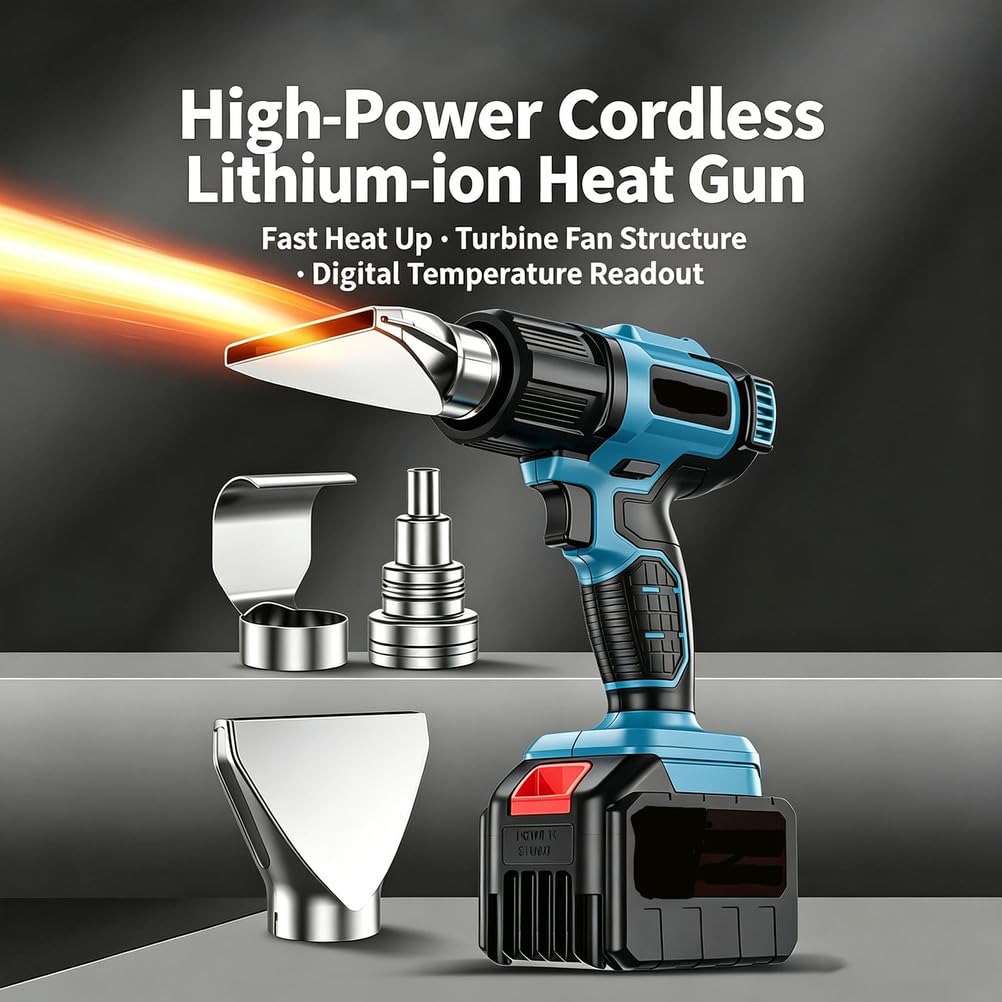 Pistolet Thermique sans Fil Lithium, pour Film Auto et Séchage