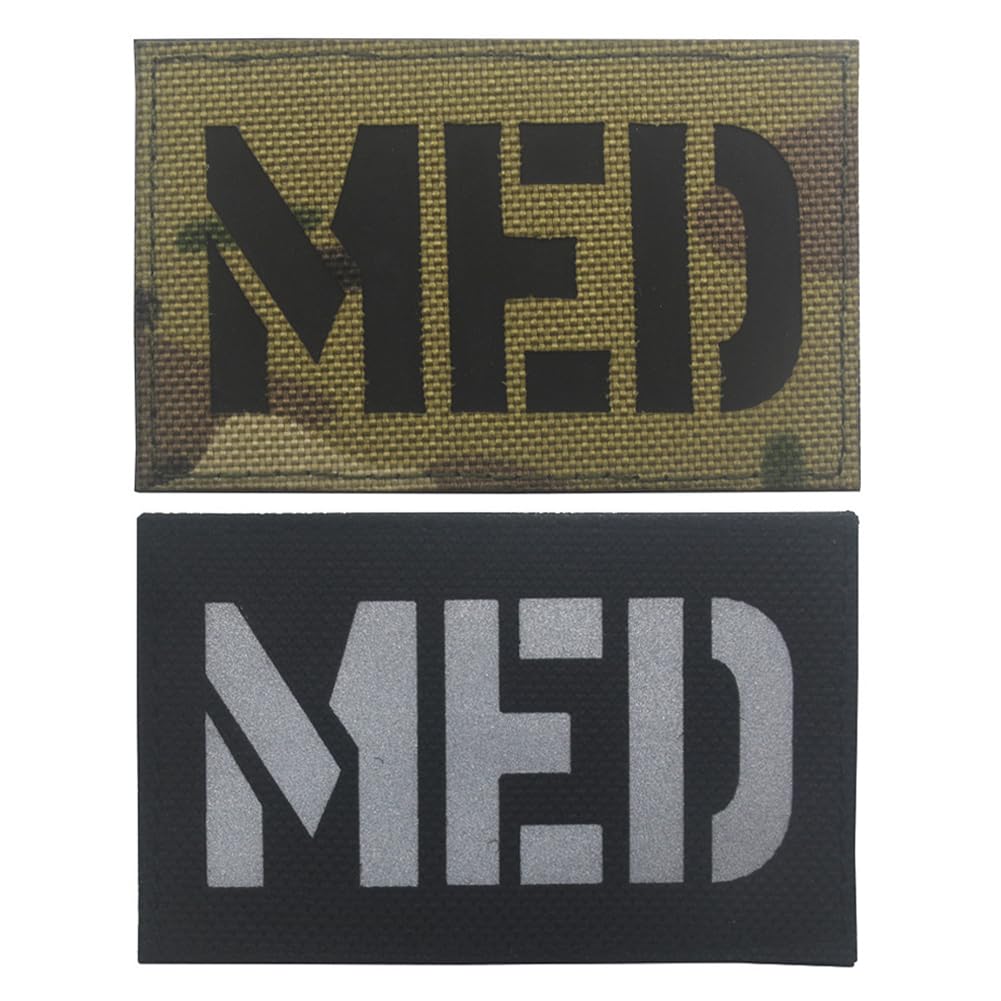 2 pcs MED Medic Reflective Patch IR Infrared EMT EMS Paramedic Medical Star of Life Embroidered Fabric Morale Emblem Patches Loop Hook Applique Fastener Backing Shoulder (Black+CP)