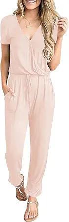 PRETTYGARDEN Jumpsuits for Women Dressy 2025 Summer Casual Short Sleeve Romper Spring Airport Bea...