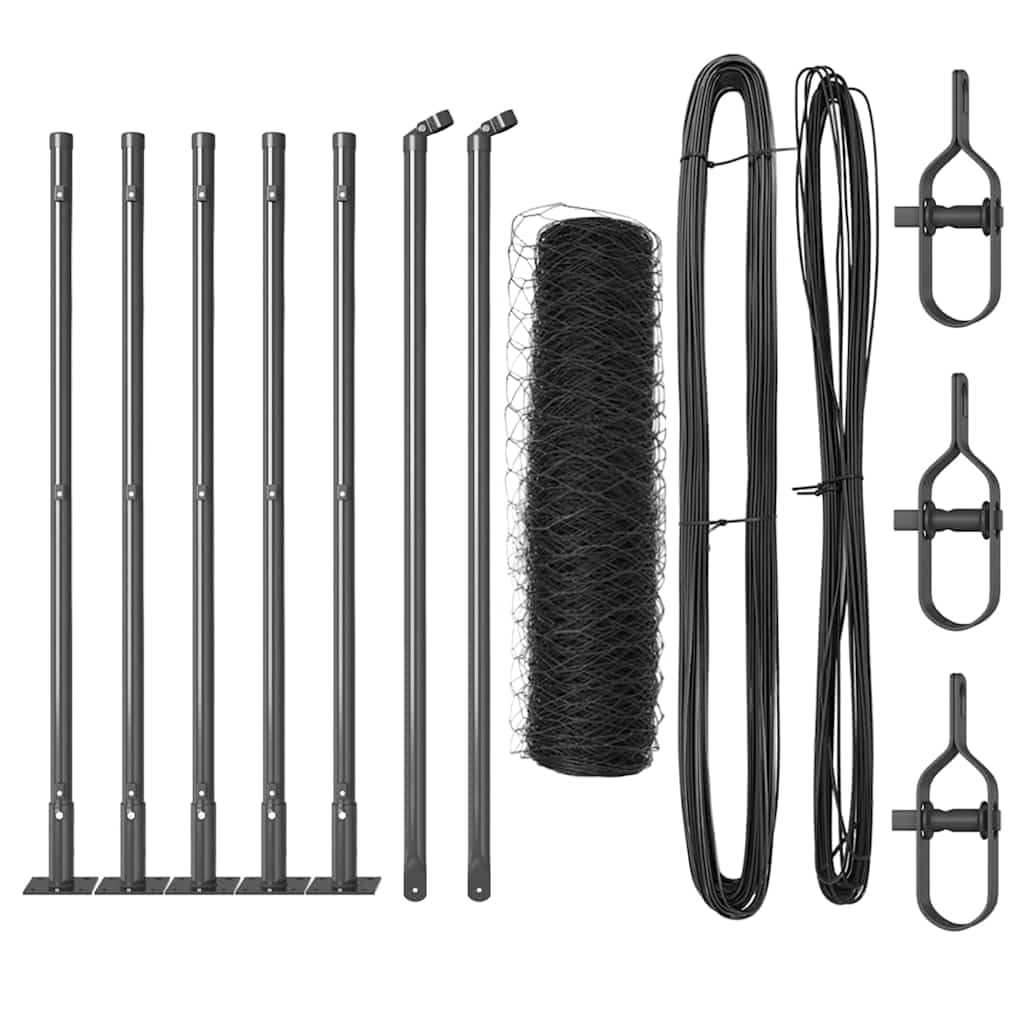 Grey Steel Garden Fence Post Set 10 x 0.4m 36mm Mesh Weather Resistant Corrosion Proof Outdoor Security Barrier for Yard Terrace Enclosure Pack with Concrete Posts