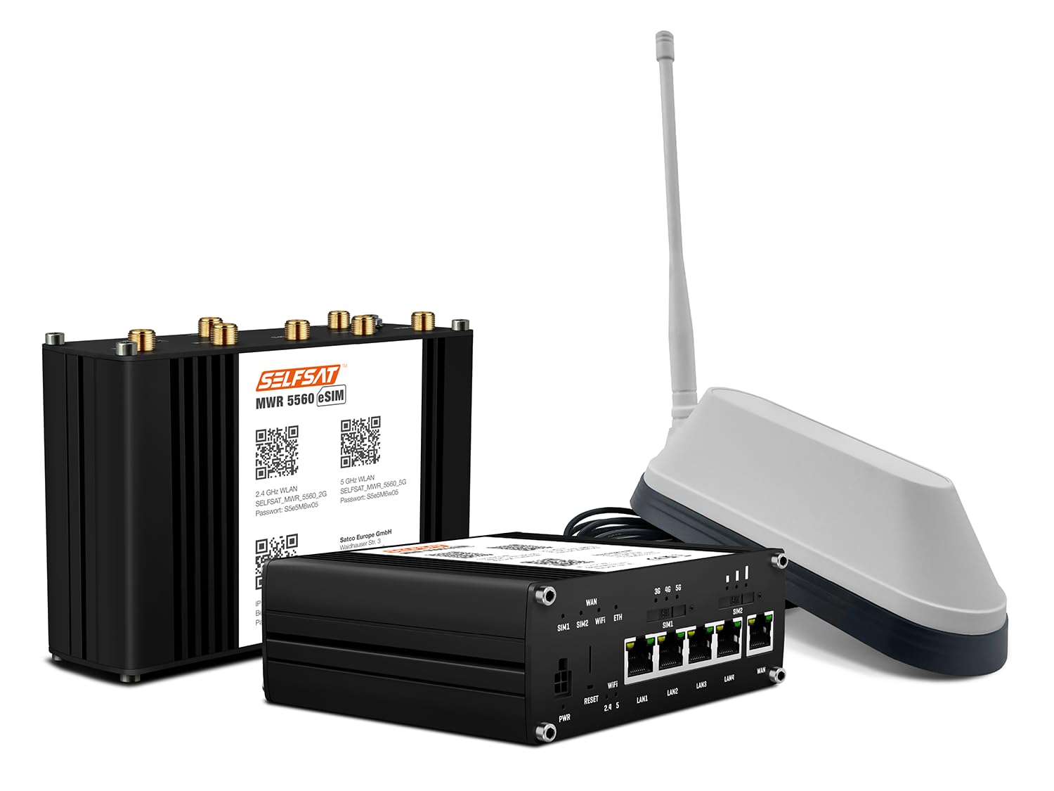 SELFSAT MWR 5560 eSIM 5G Cat 19 WLAN Router bis 3,4 Gbps inkl. Shark 5G Antenne weiß