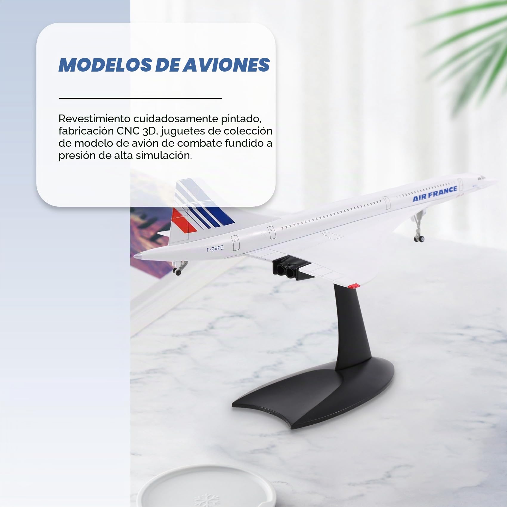 1/200 Concorde Supersónico Avión Pasajero Air France Modelo para Hogar Oficina Librería Colección Decoración