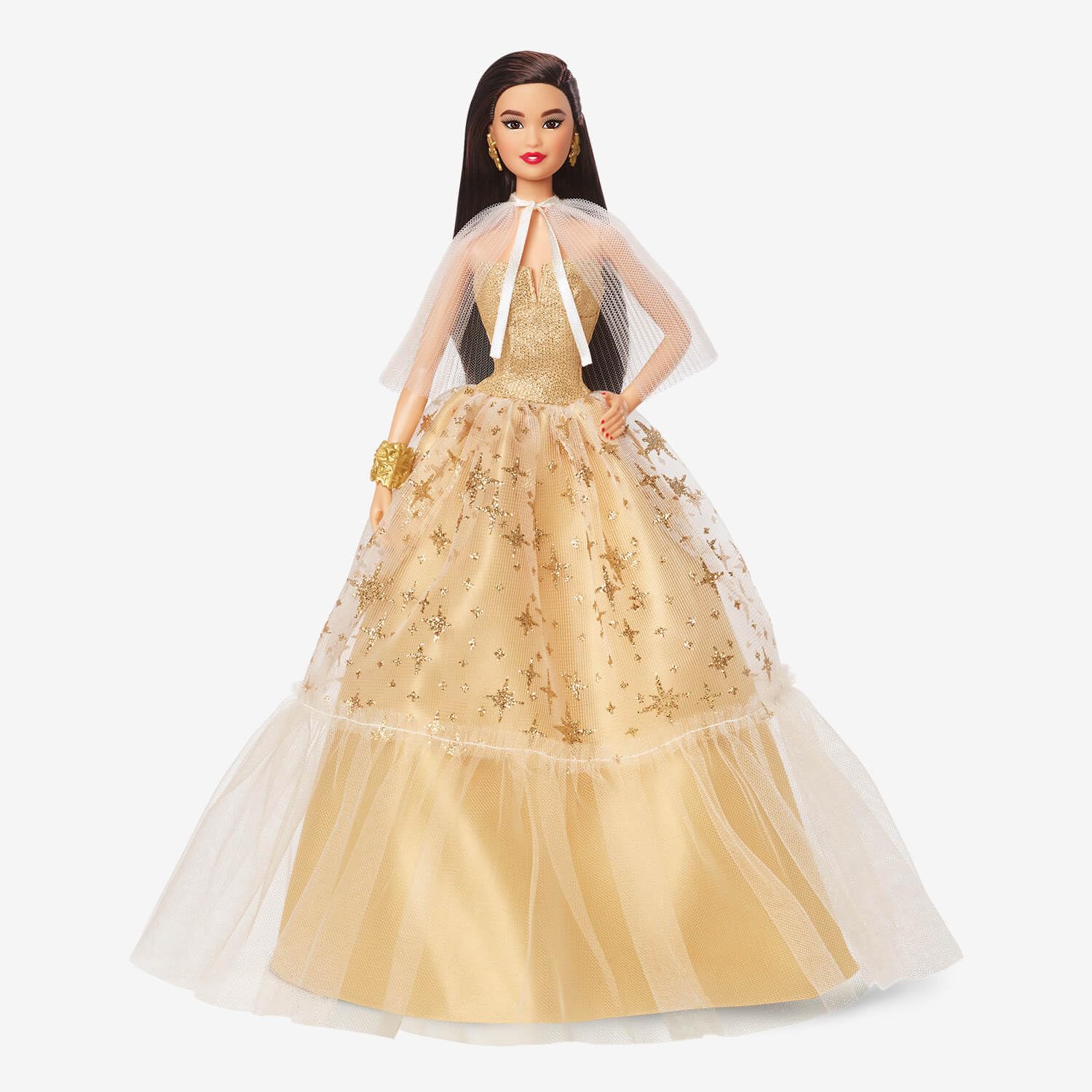 Barbie Signature - Barbie Magia delle Feste 2023, bambola da collezione con capelli lisci neri e abito dorato, confezione da esporre, regalo per le feste, giocattolo per bambini, 6+ anni, HJX07