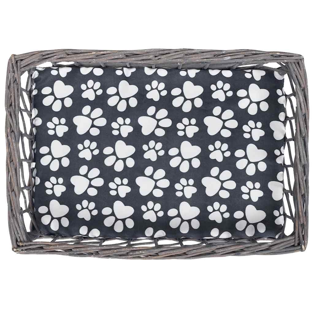 Cuccia per gatti in vimini intrecciato, con cuscino, grigio