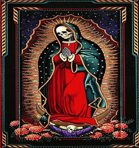 Solar Moon Vertical Gothic Skeleton Santa Muerte Tapestry Large 84x90in
