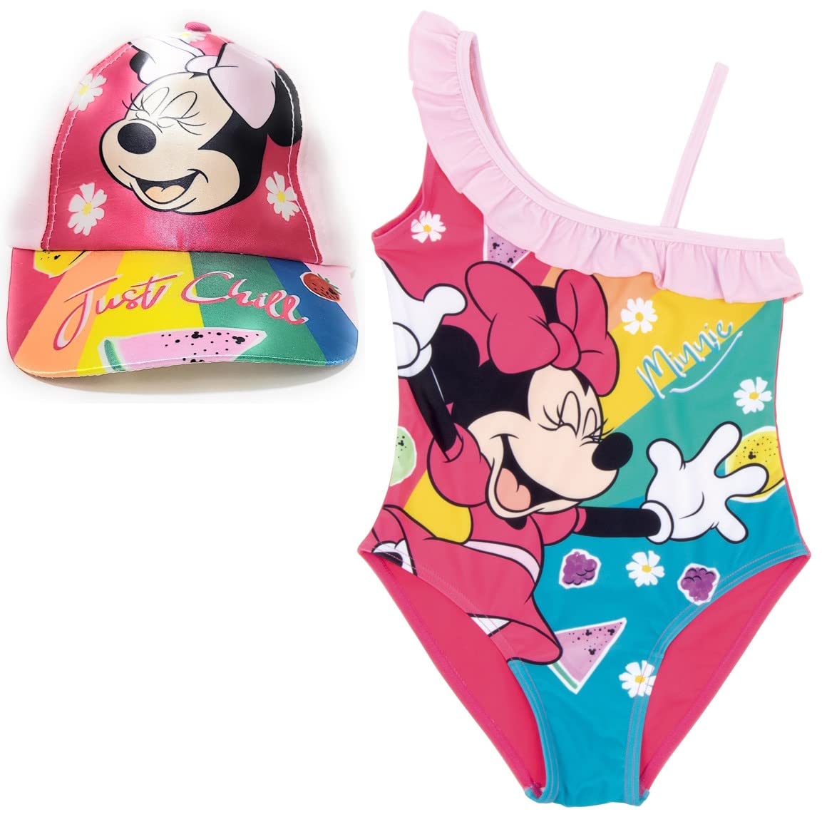 Requeteguay Urban RU Bañador Minnie Mouse Disney para Playa o Piscina + Gorra Disney para Niñas | Pack de Bañador y Gorra Minnie Mouse Disney | Bañador Disney Minnie Mouse y Gorra Ajustable