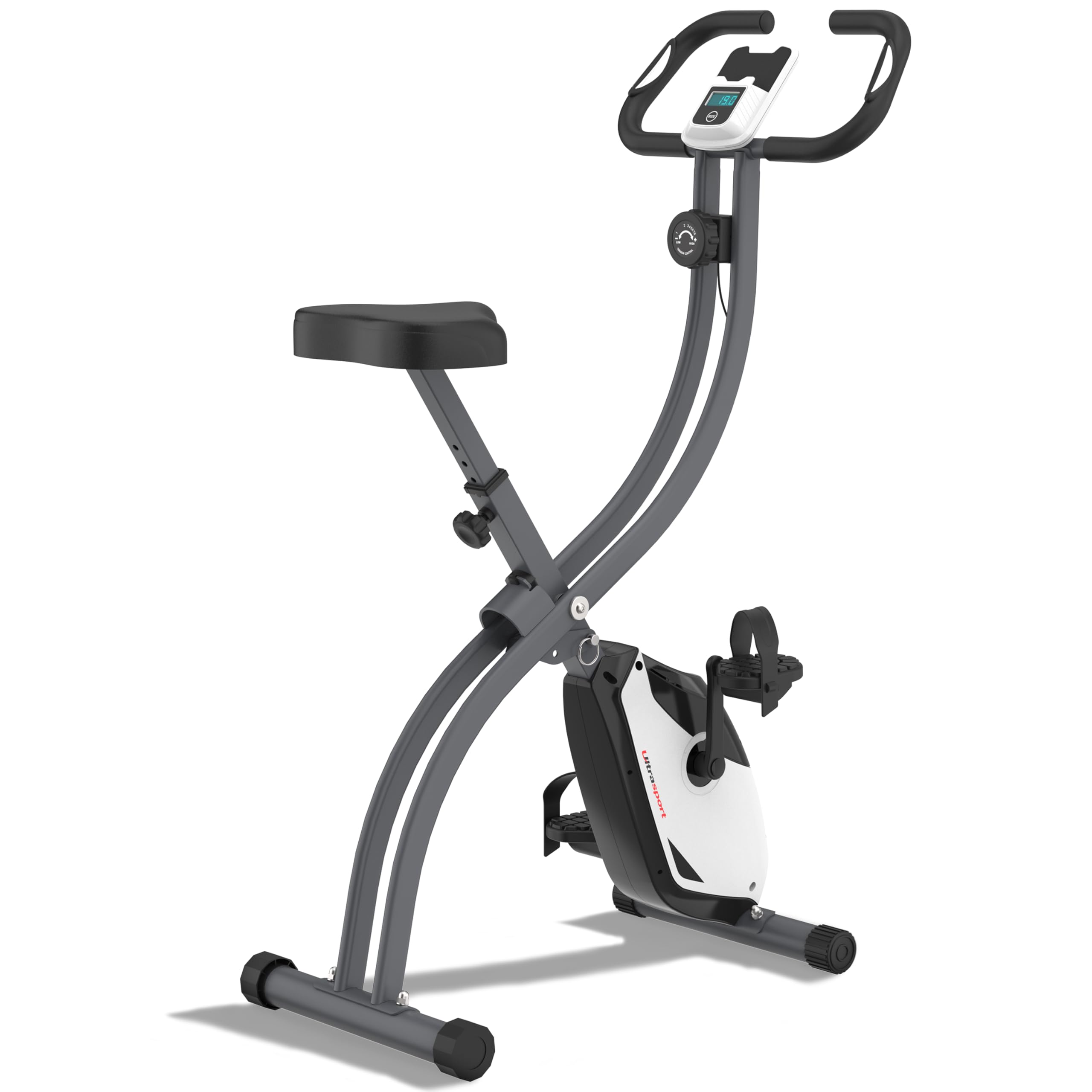 Ultrasport F-Bike Cyclette da Casa Pieghevole I Cyclette Pieghevole da Casa fino a 130 KG con Sella Extra Confortevole, LCD Display e Sensori delle Pulsazioni, Cyclette da Camera
