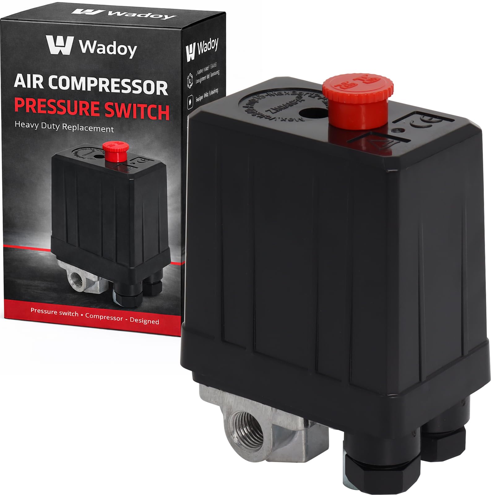 Wadoy Central Pneumatic Air Compressor Pressure Switch Control Valve Upgraded Replacement for Parts 90-120 PSI 240V 4-Way Air Compressor Pressure Switch