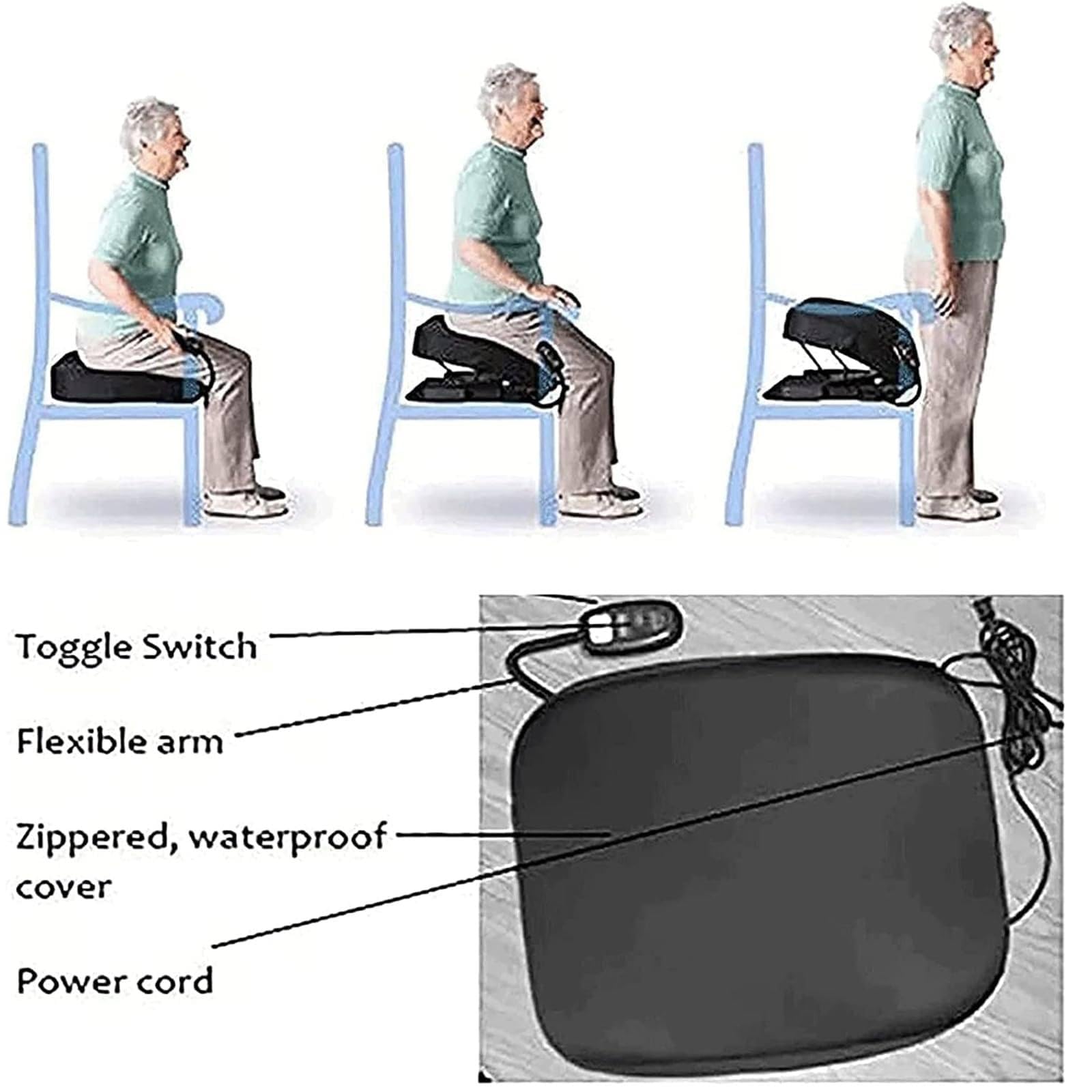 Coussin de Levage électrique de qualité supérieure, Dispositif de Levage de Chaise, Coussin d'assistance de siège réglable,Charge de 125 kg, pour Personnes âgées et Enceintes
