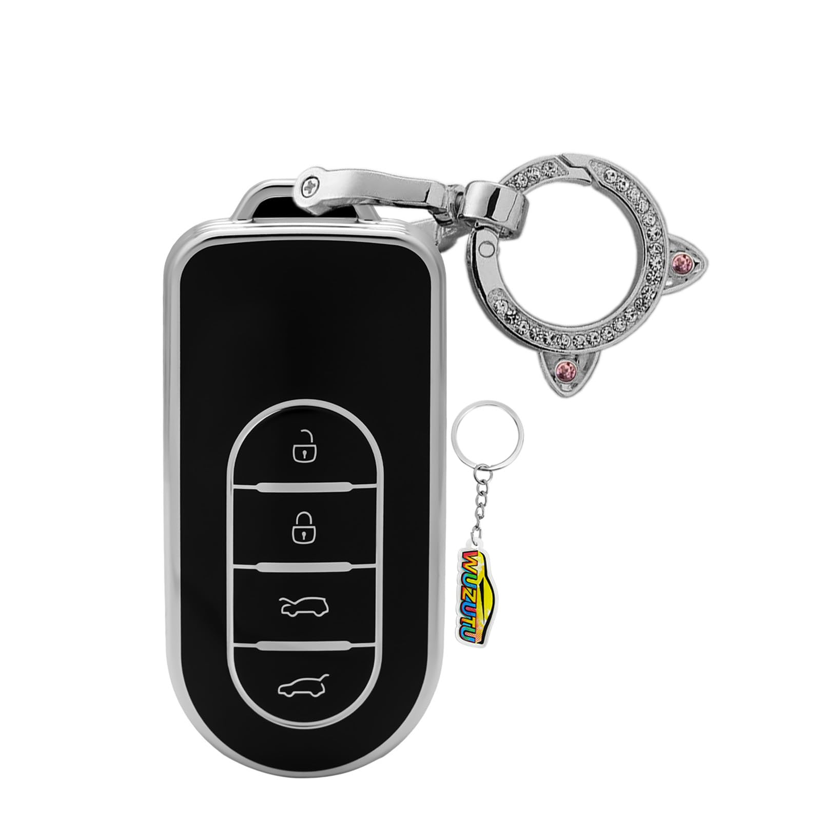 Key Case TPU Car Key Case Compatible with Mercedes Benz Smart Elf 5 Brabus PRO 2024 2025 2026 Car Remote Control Key Case Cover Softshell A-Black