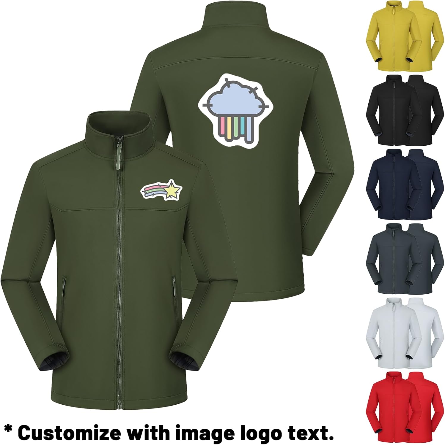 Custom Men's Fleece Jacket Personalized Casual Zip up Lightweight Softshell Windbreaker Athletic Outdoor Coat - Image 2