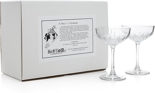 Party of the Century Classic Cocktail & Champagne Coupe Glass - Juego exclusivo de 2 piezas inspirado en la bola blanca y negra de 1966 (colección