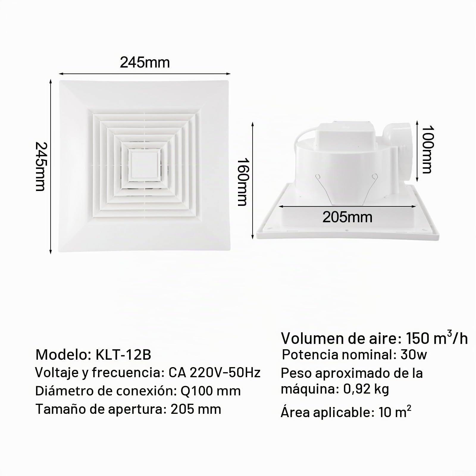 Ventilador extractor de techo integrado, ventilador de ventilación silencioso, potente ventilador extractor de pared, ventana, techo para cocina, garaje, baño (24 x 24 cm)