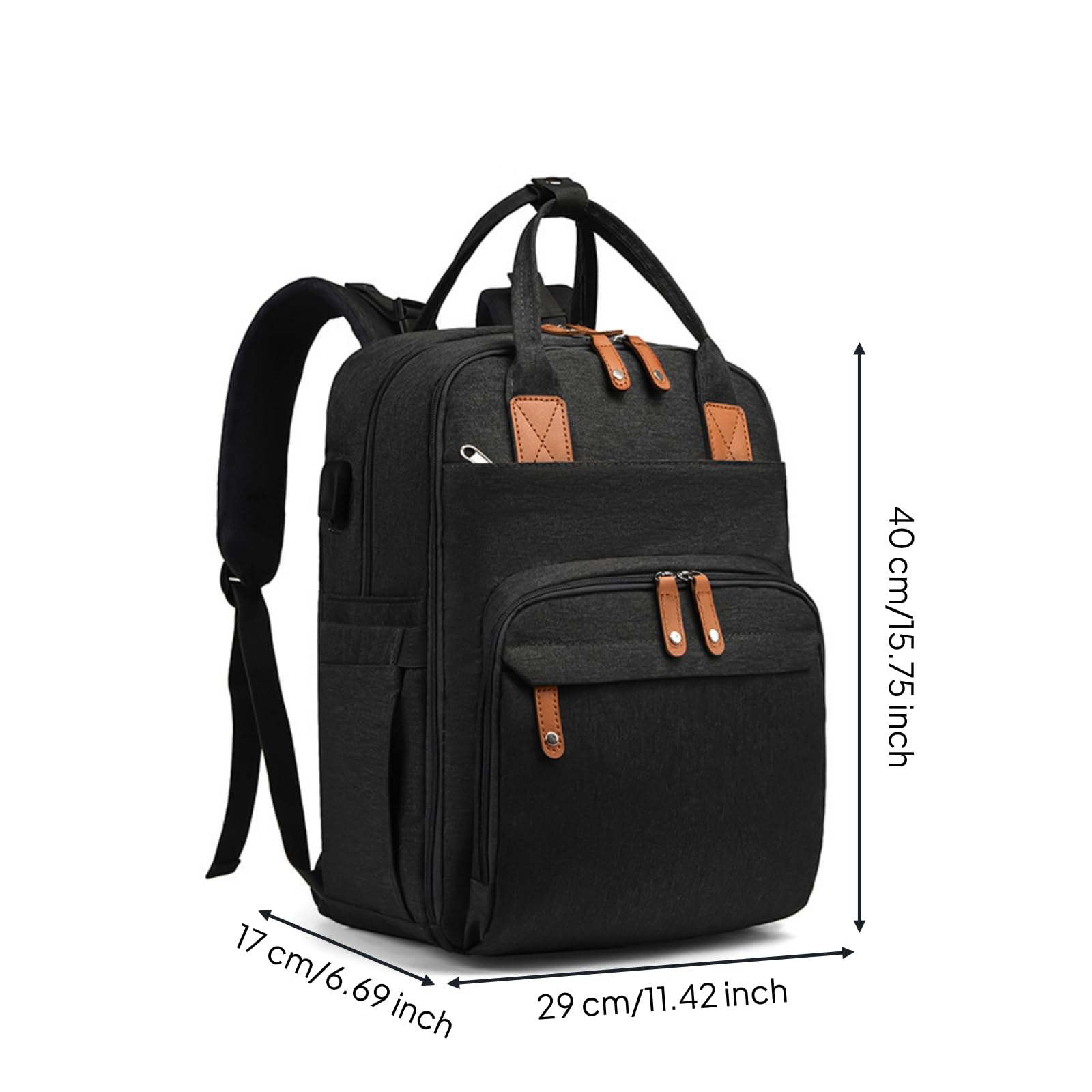 Almencla Zaino Fasciatoio Borsa Neonato Zaino Mamma Zaino Pannolini Culla Portatile con Struttura Rettangolare E Manico Superiore per Trasporto Adatto a Gite, Nero, Nero