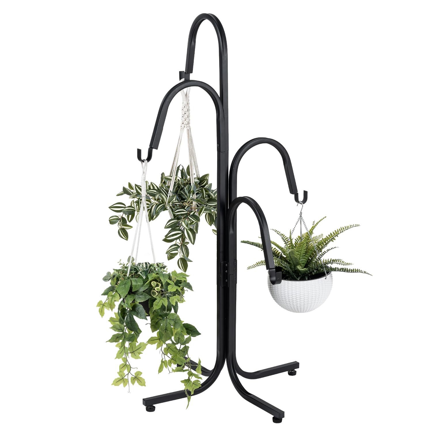 Amazon.com: MyGift Floor Standing Planter Pot Stand, Industrial Matte Black  Metal Heavy Duty Freestanding Plant Basket Hanger Rack with 4 Way Hanging  Hooks : Patio, Lawn & Garden