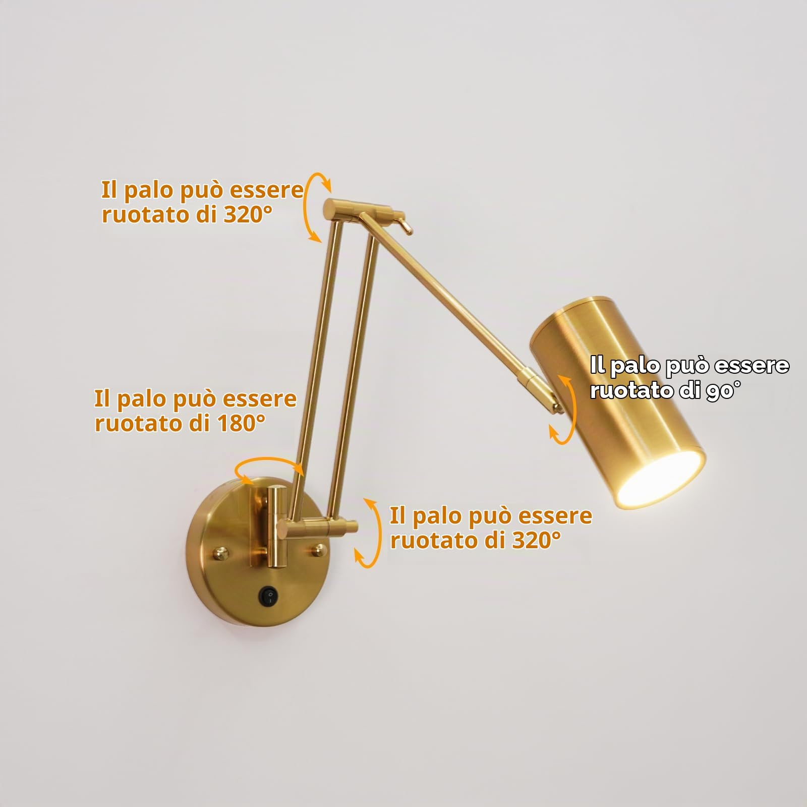zhxinashu Lampade da Parete per Lettura da Comodino, Lampada da Parete Industriale a Lungo Braccio Oscillante, Applique da Parete Pieghevole Regolabile con Interruttore per Camera da Letto, Soggiorno